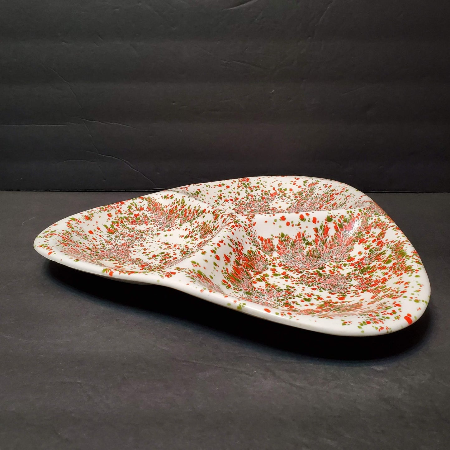 Retro Mid Century Modern Atomic Splatter Divided Dish, MCM Orange Green Platter