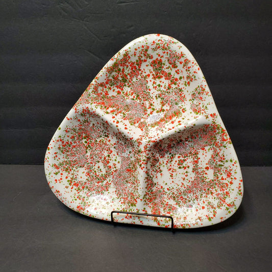 Retro Mid Century Modern Atomic Splatter Divided Dish, MCM Orange Green Platter