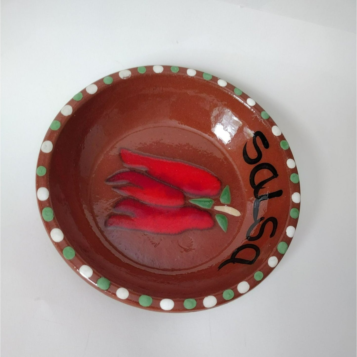 Redware Pottery Salsa Dish Hand Crafted Ceramic Chili Pepper Design Southwestern