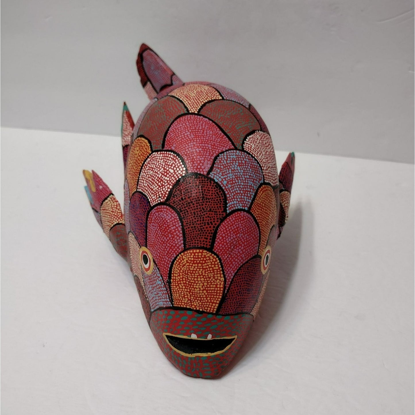 Pepe Santiago Oaxacan Alebrije Folk Art Fish Statue, Hand Painted Wood Carving Animal, Handmade in Mexico