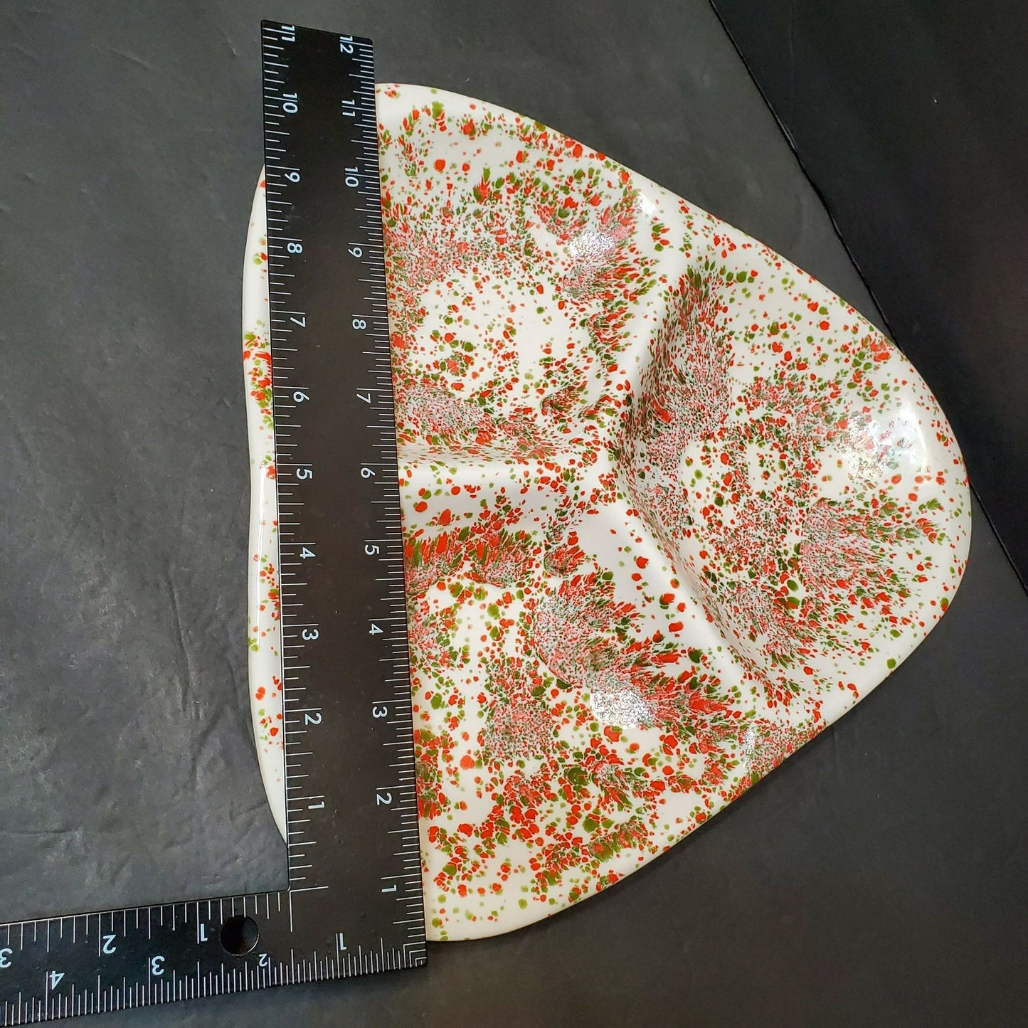 Retro Mid Century Modern Atomic Splatter Divided Dish, MCM Orange Green Platter