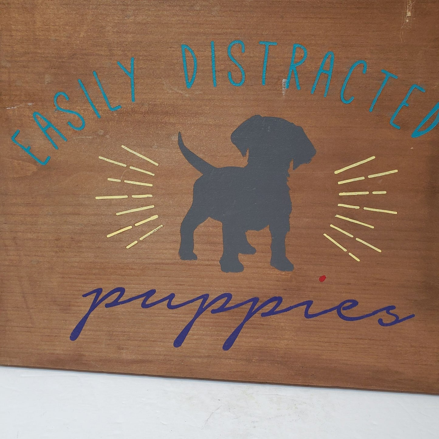 Rustic Wooden Wall Art Easily Distracted By Puppies Sign 16x11 Dog Lovers Decor