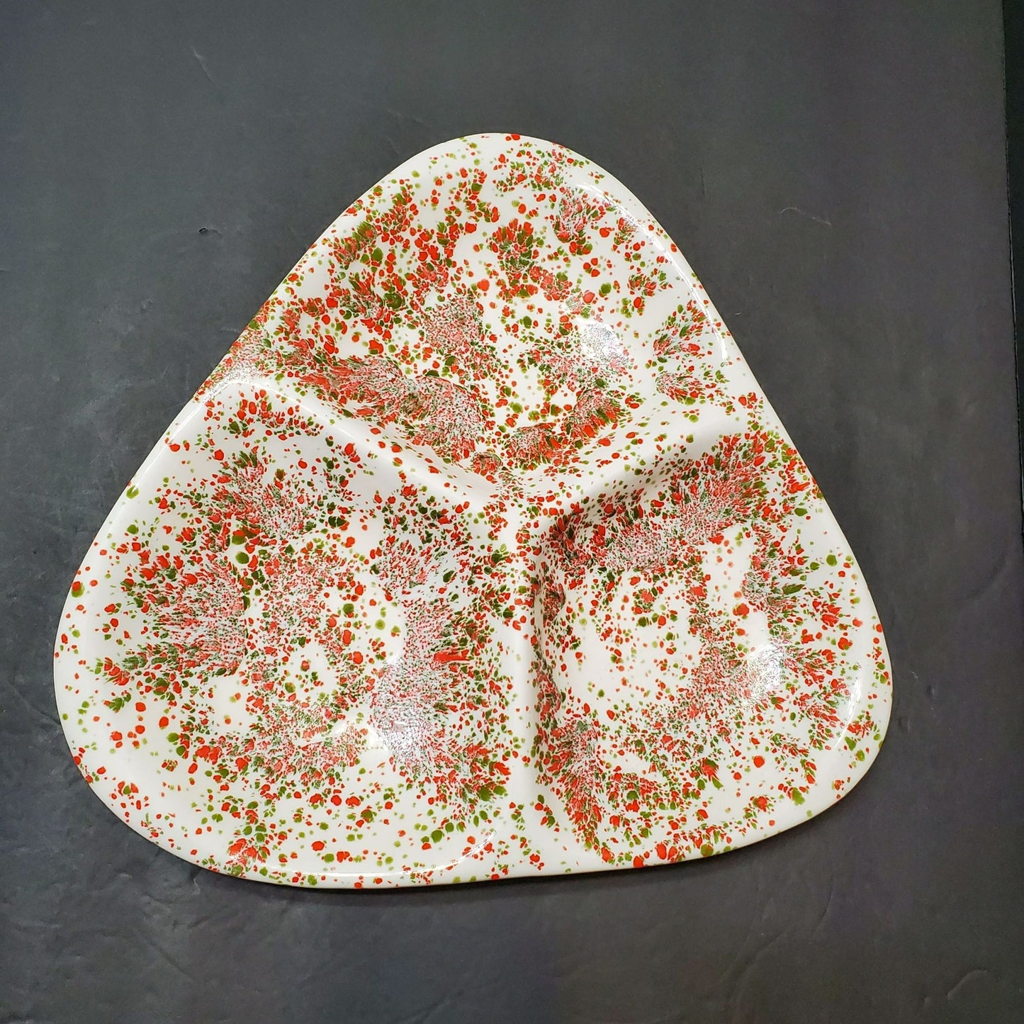 Retro Mid Century Modern Atomic Splatter Divided Dish, MCM Orange Green Platter