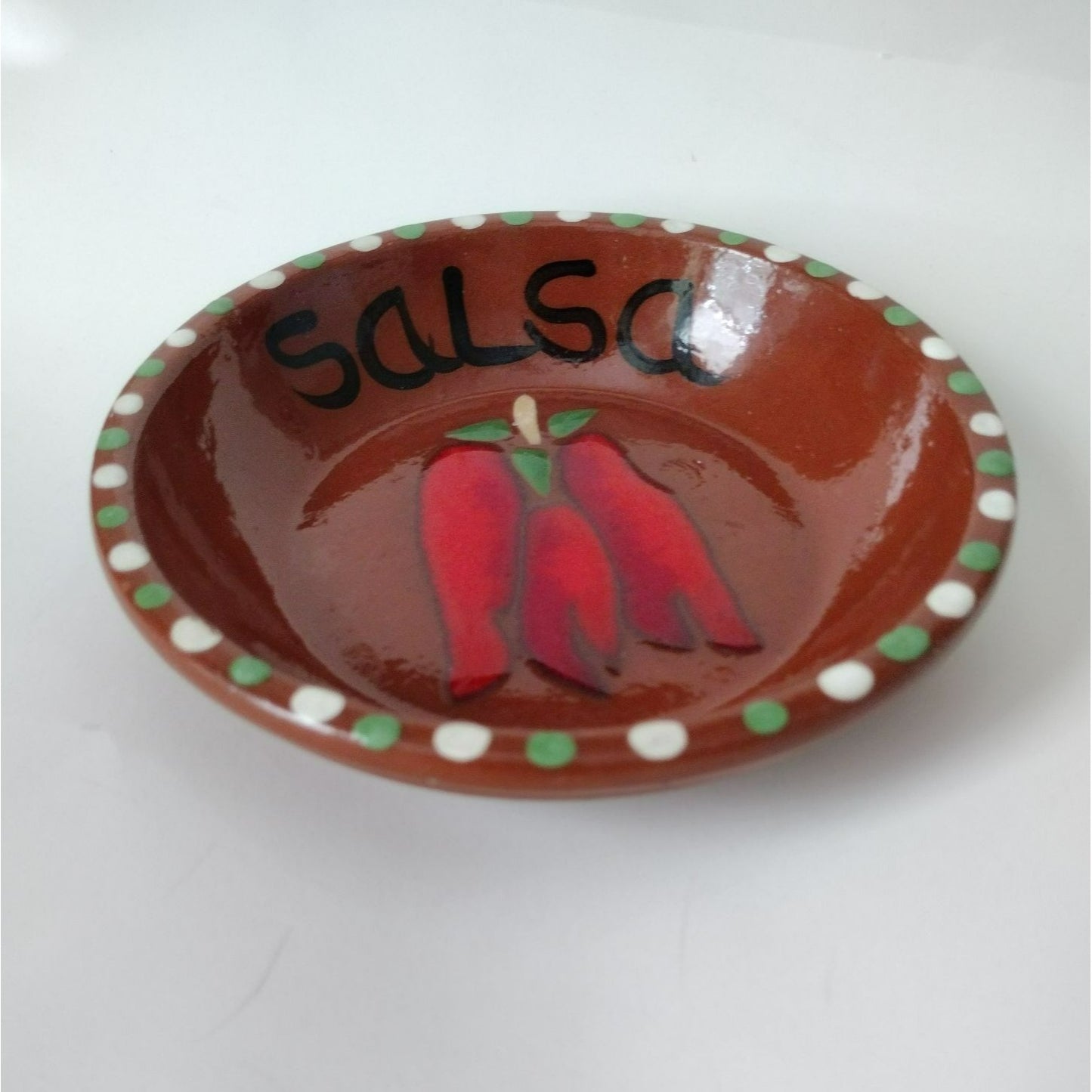 Redware Pottery Salsa Dish Hand Crafted Ceramic Chili Pepper Design Southwestern