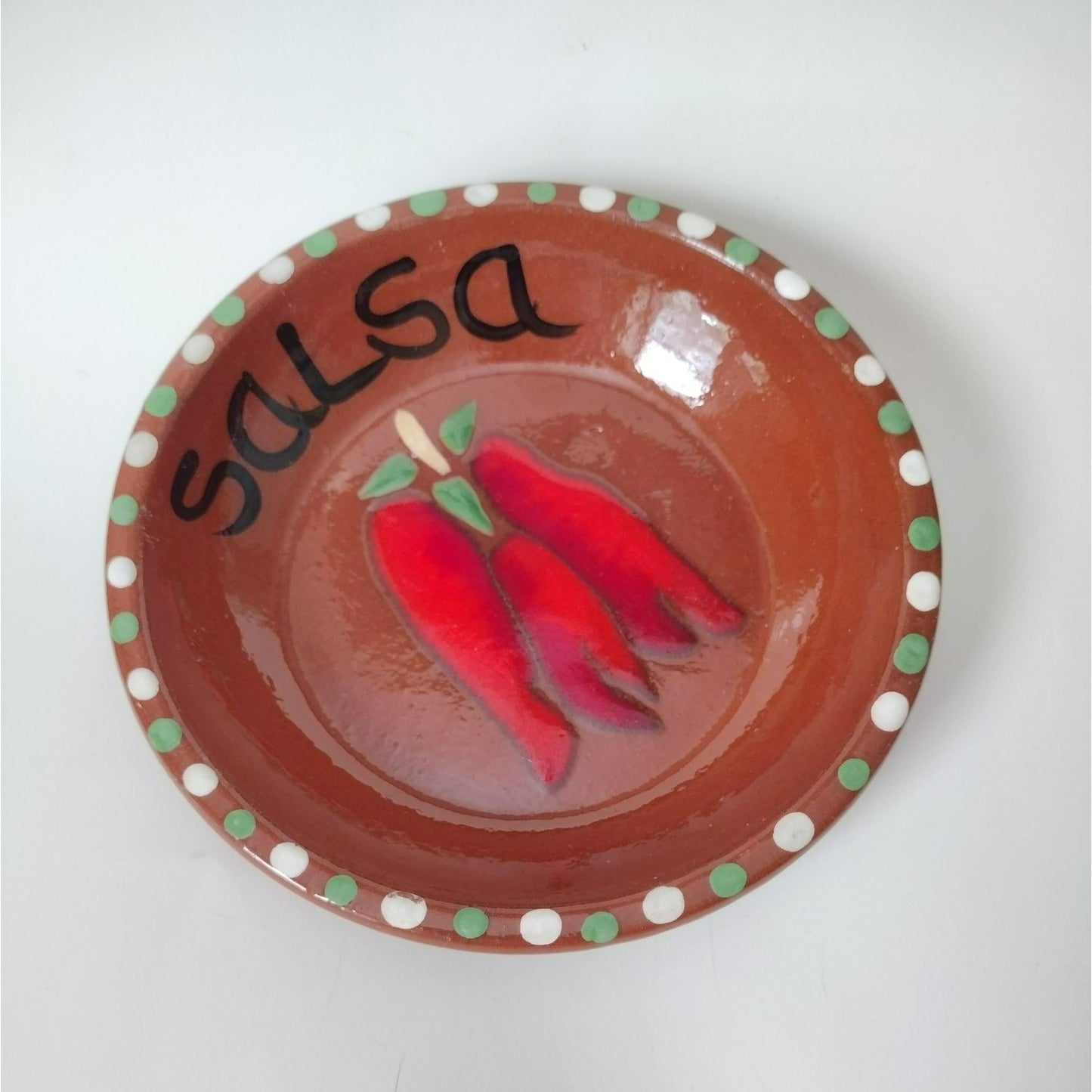 Redware Pottery Salsa Dish Hand Crafted Ceramic Chili Pepper Design Southwestern