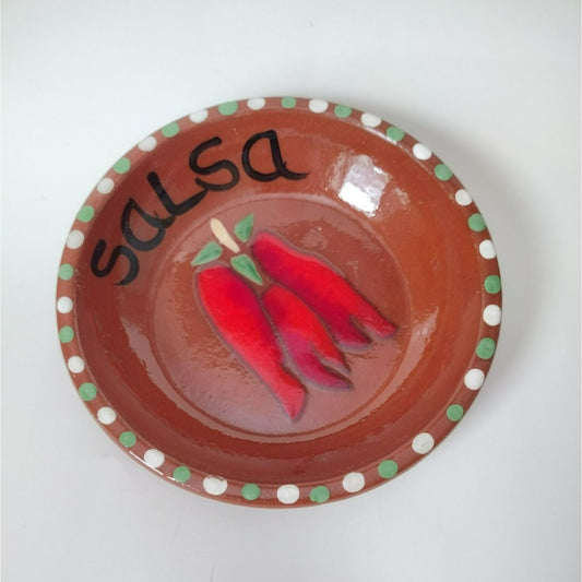 Redware Pottery Salsa Dish Hand Crafted Ceramic Chili Pepper Design Southwestern
