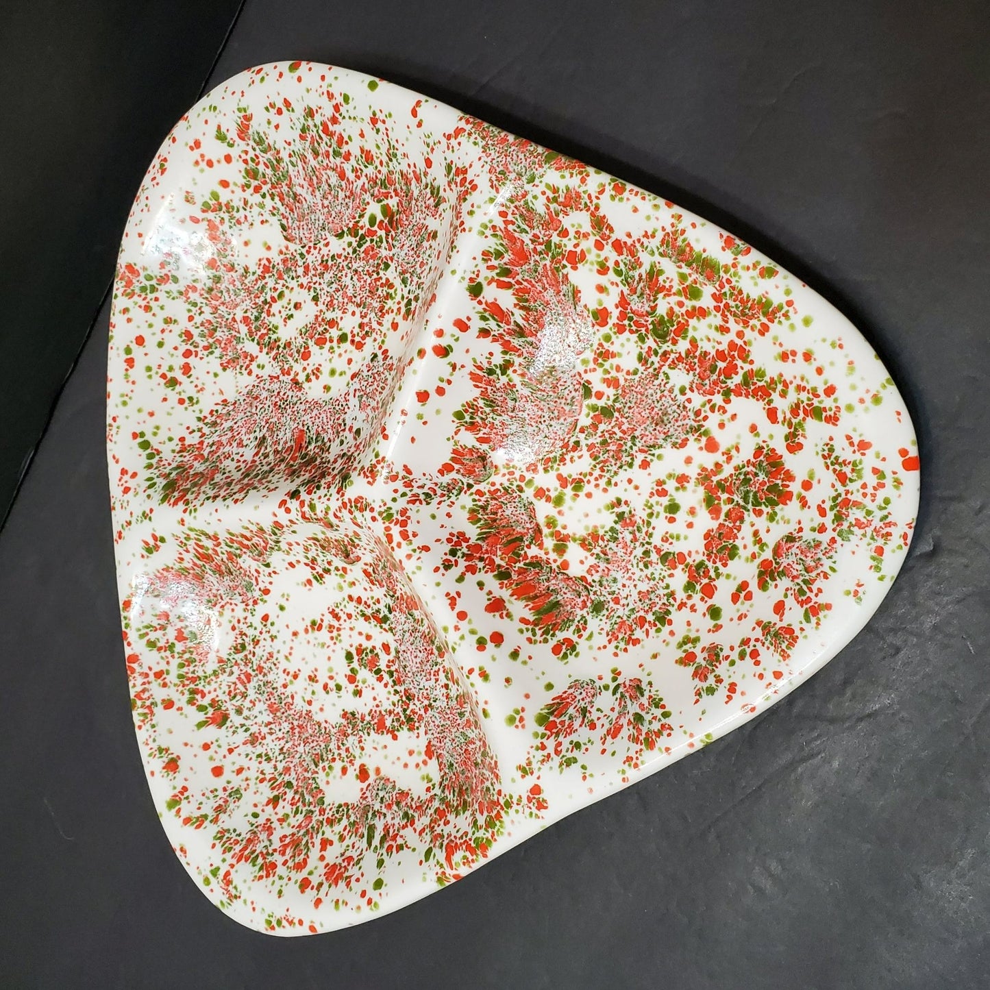 Retro Mid Century Modern Atomic Splatter Divided Dish, MCM Orange Green Platter