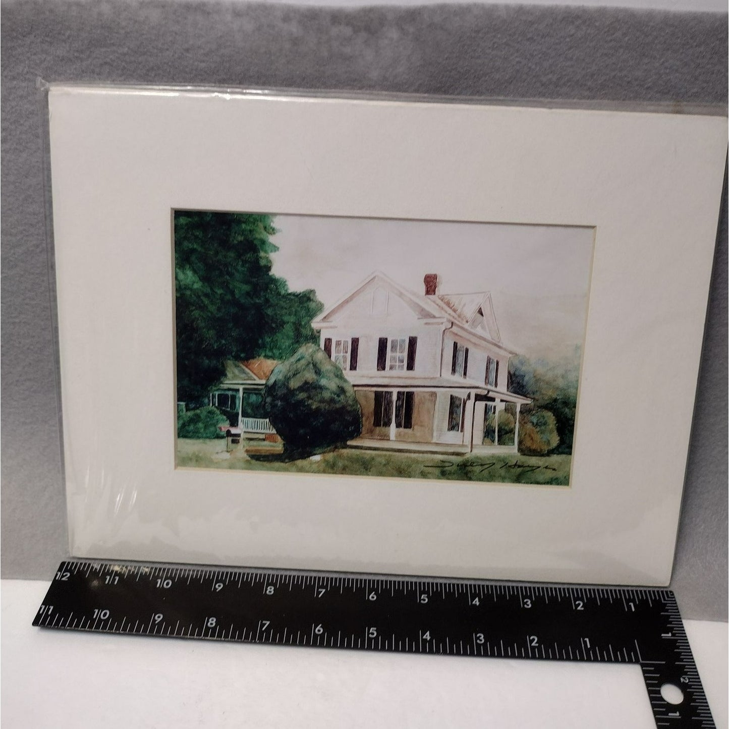 Signed Ivey Hayes Art Print Matted 1996 "Swansboro Farmhouse" 9x12 Lithograph NC