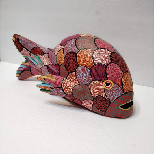 Pepe Santiago Oaxacan Alebrije Folk Art Fish Statue, Hand Painted Wood Carving Animal, Handmade in Mexico
