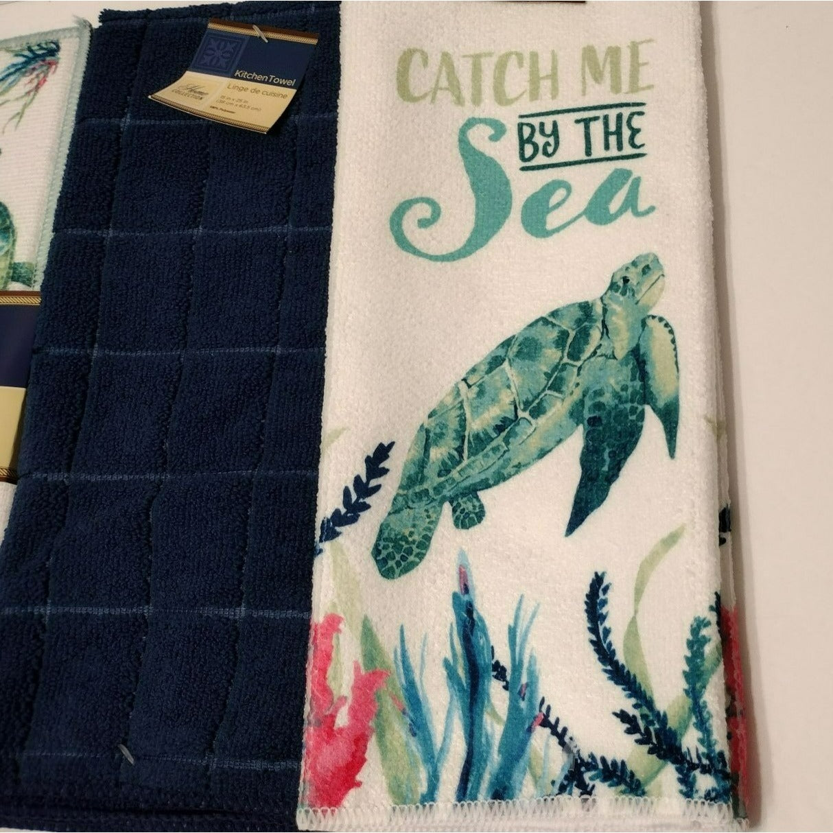 Sea Turtle Kitchen Set, 3-pc, Dish Towels Drying Mat, Coastal Beach Sea Decor