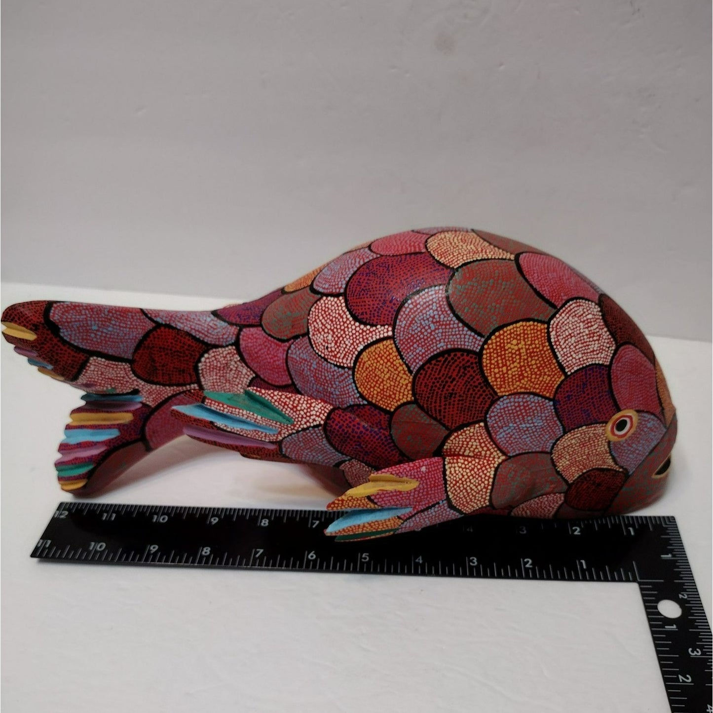 Pepe Santiago Oaxacan Alebrije Folk Art Fish Statue, Hand Painted Wood Carving Animal, Handmade in Mexico