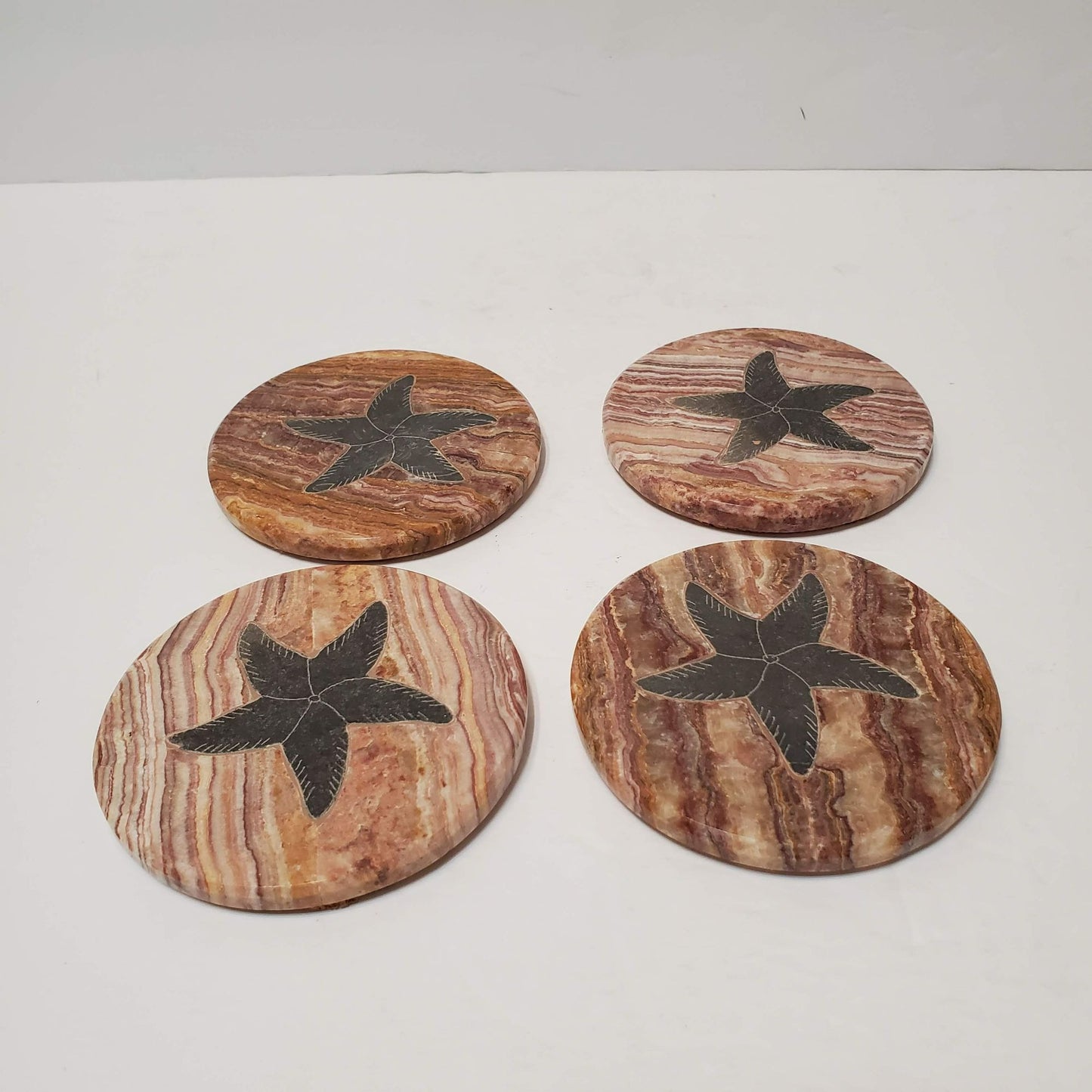 Round Marble Coasters with Starfish Design, Set of 4, Hand Crafted in Ecuador