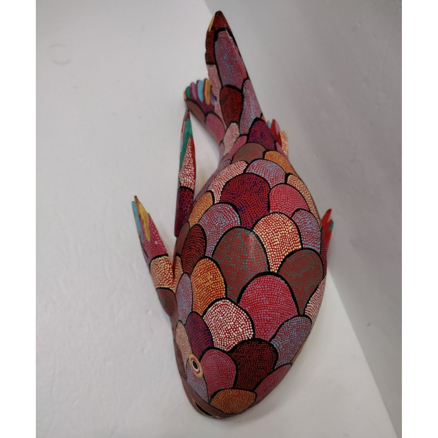 Pepe Santiago Oaxacan Alebrije Folk Art Fish Statue, Hand Painted Wood Carving Animal, Handmade in Mexico