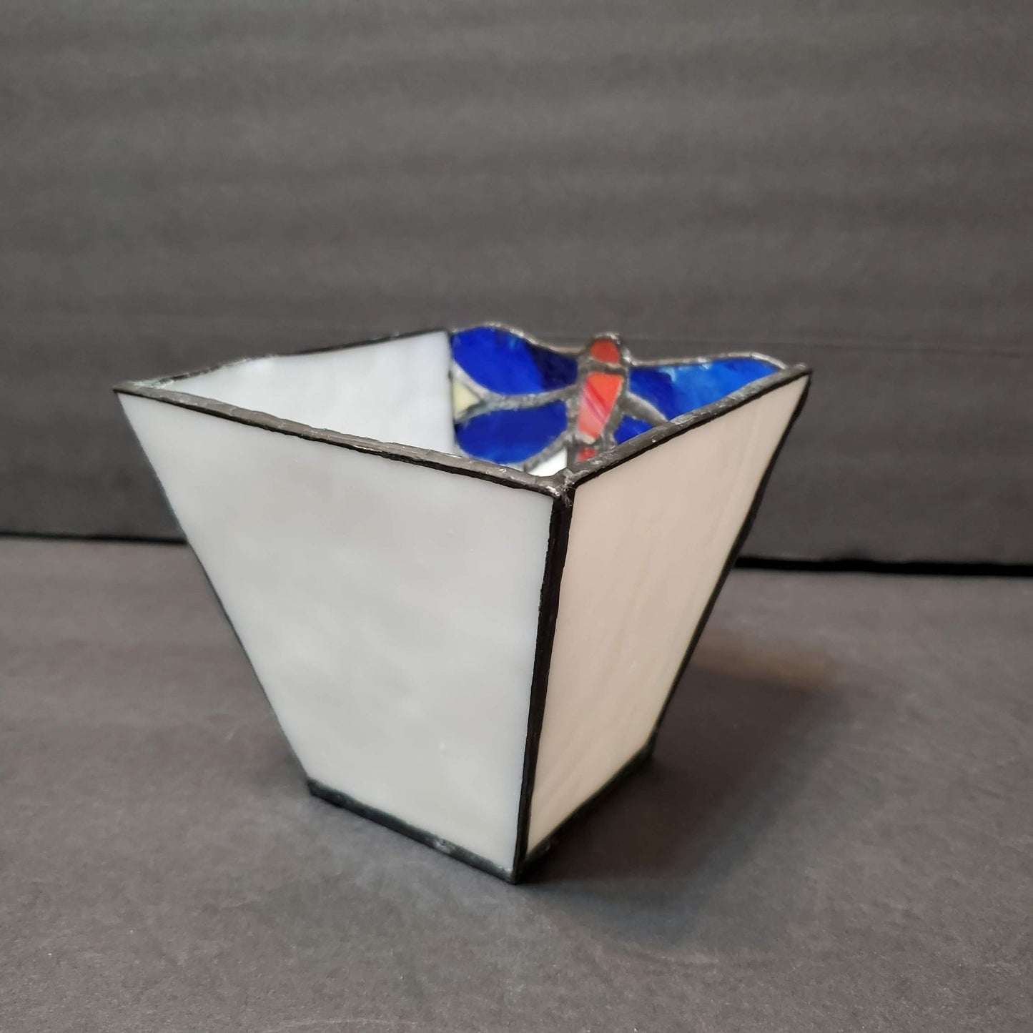 Dragonfly Stained Glass Votive Candle Holder, Butterfly Candleholder, July 4th, Red White Blue