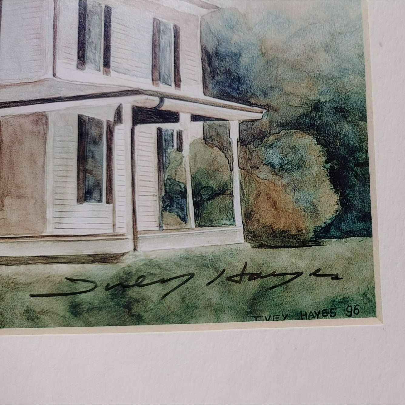 Signed Ivey Hayes Art Print Matted 1996 "Swansboro Farmhouse" 9x12 Lithograph NC