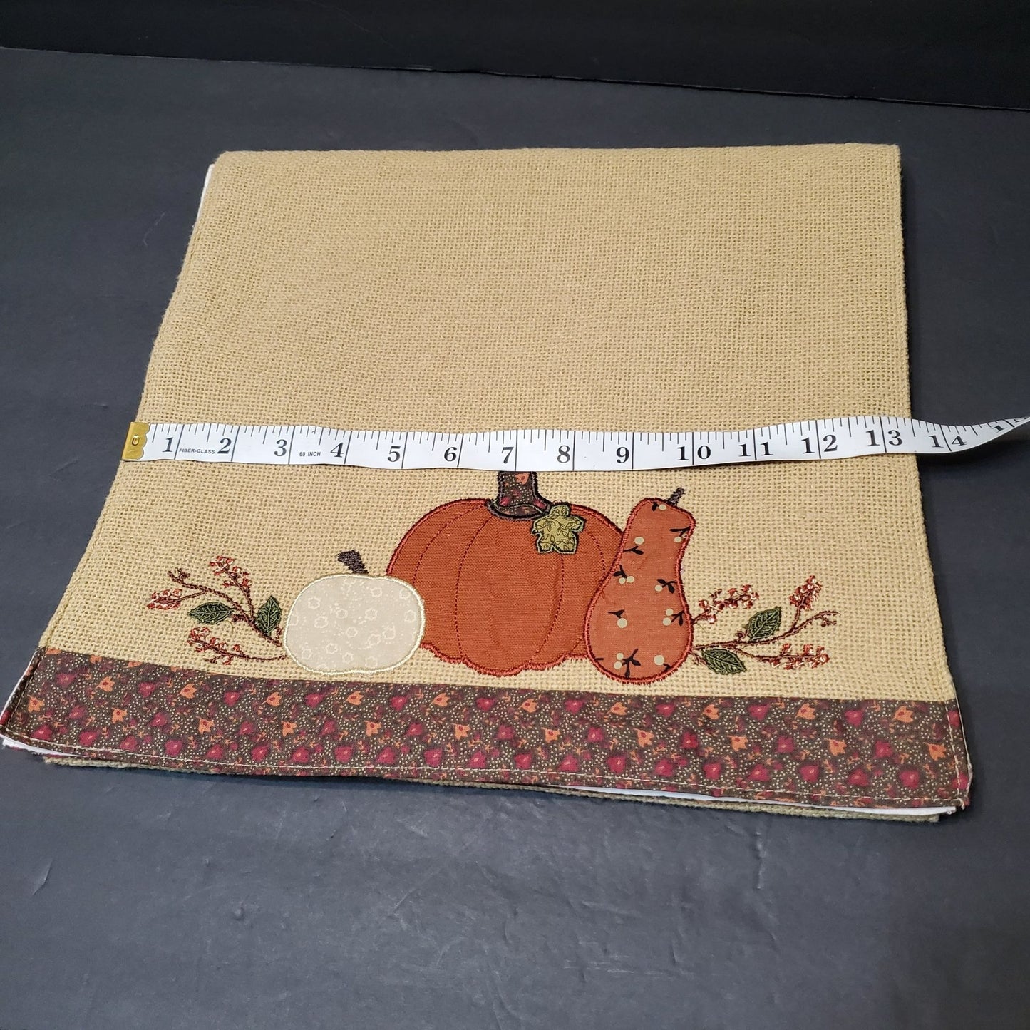 Pumpkin Harvest Table Runner, Applique, Tan Canvas, Lined, Fall Autumn Decor