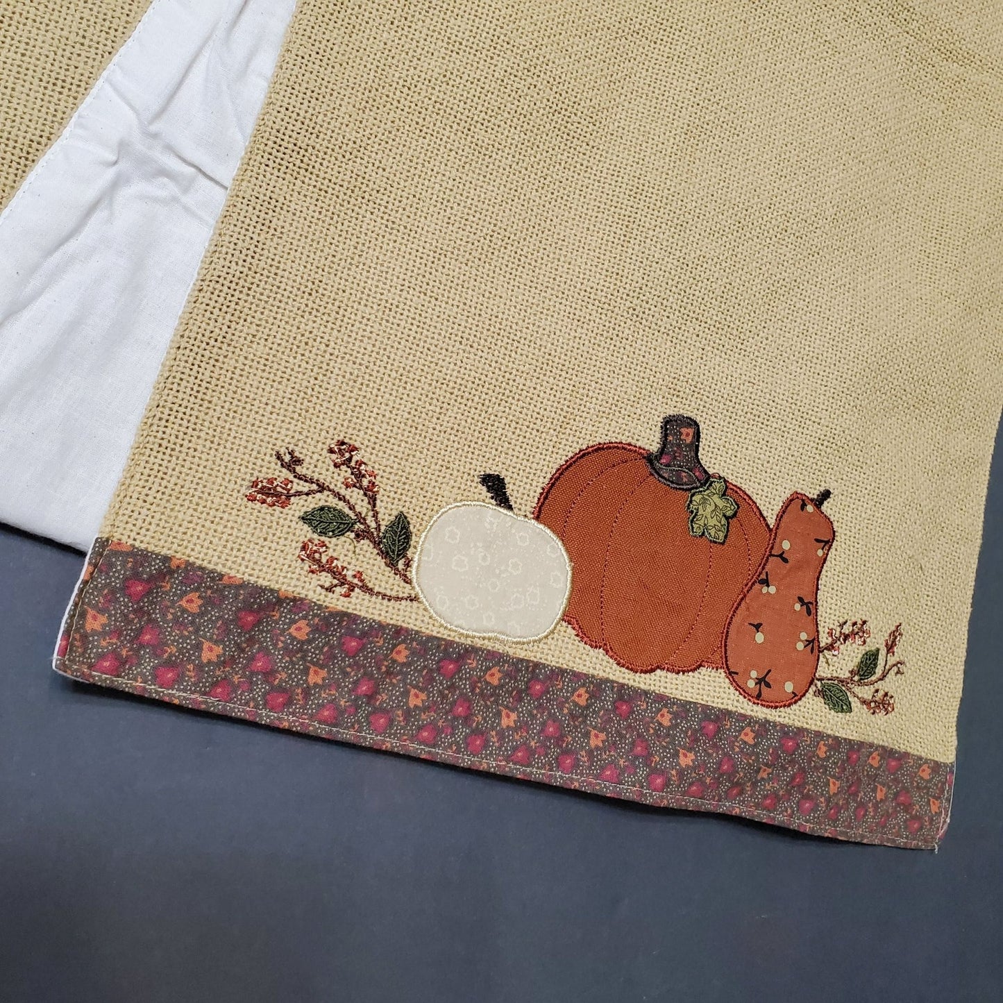 Pumpkin Harvest Table Runner, Applique, Tan Canvas, Lined, Fall Autumn Decor