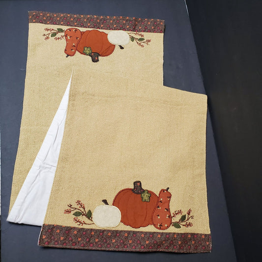 Pumpkin Harvest Table Runner, Applique, Tan Canvas, Lined, Fall Autumn Decor