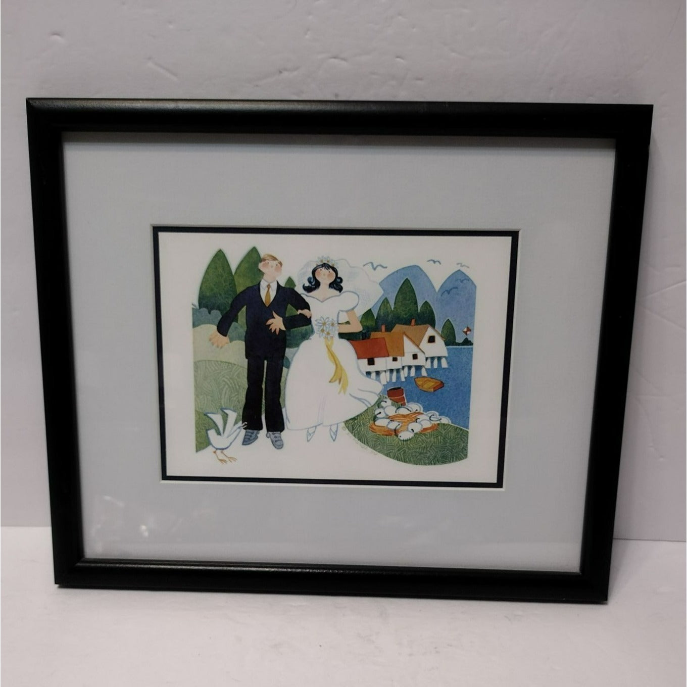 Rie Munoz Art Print, "Tenakee Wedding", Custom Framed and Matted, Alaska 1990s