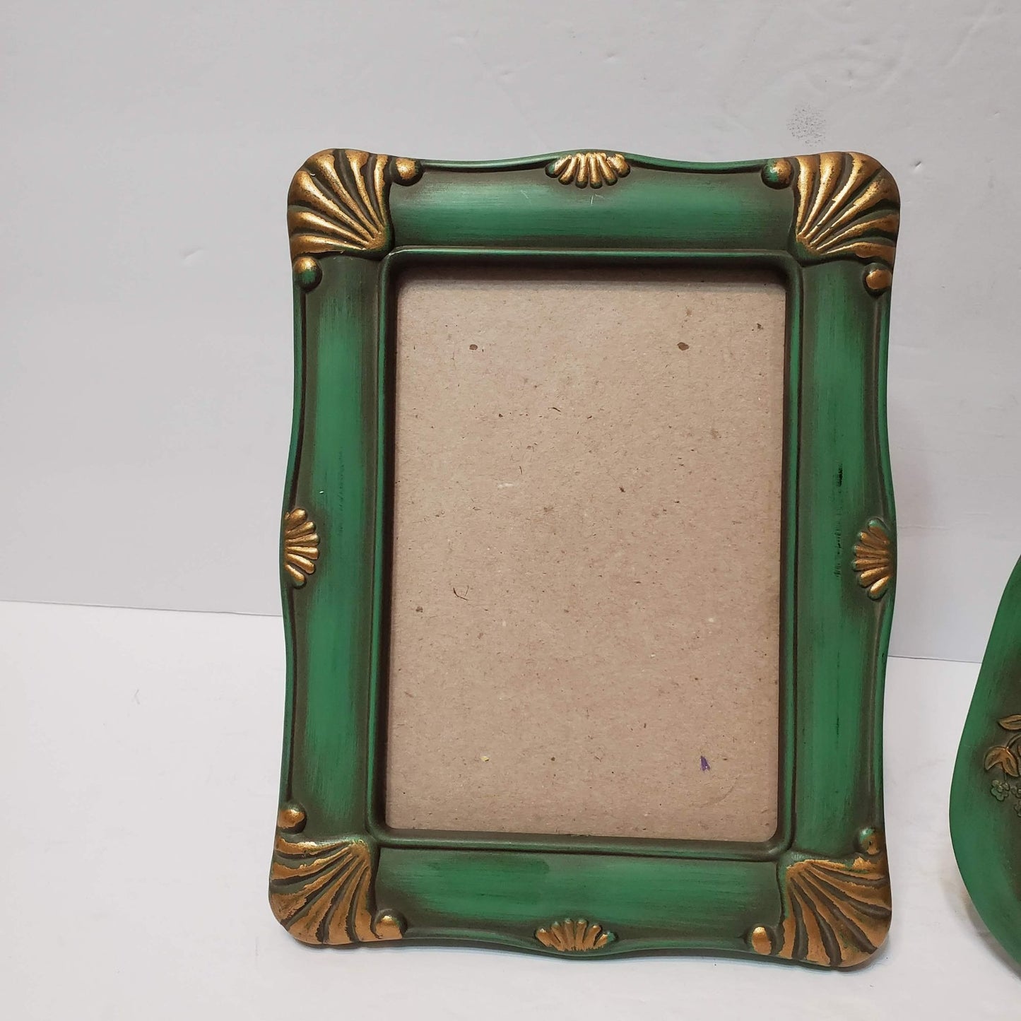 Set of 2 Vintage Gilt Photo Frames, Painted Wood, Green and Gold Picture Frame