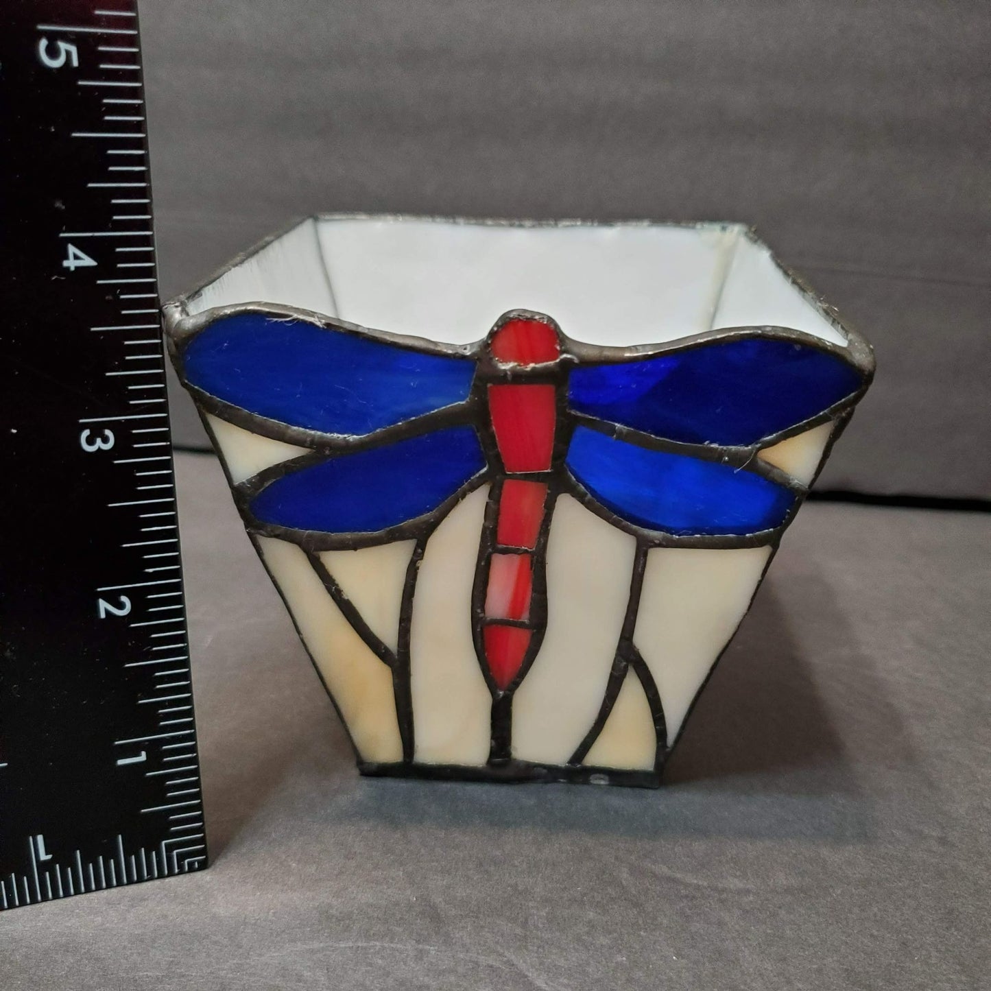 Dragonfly Stained Glass Votive Candle Holder, Butterfly Candleholder, July 4th, Red White Blue