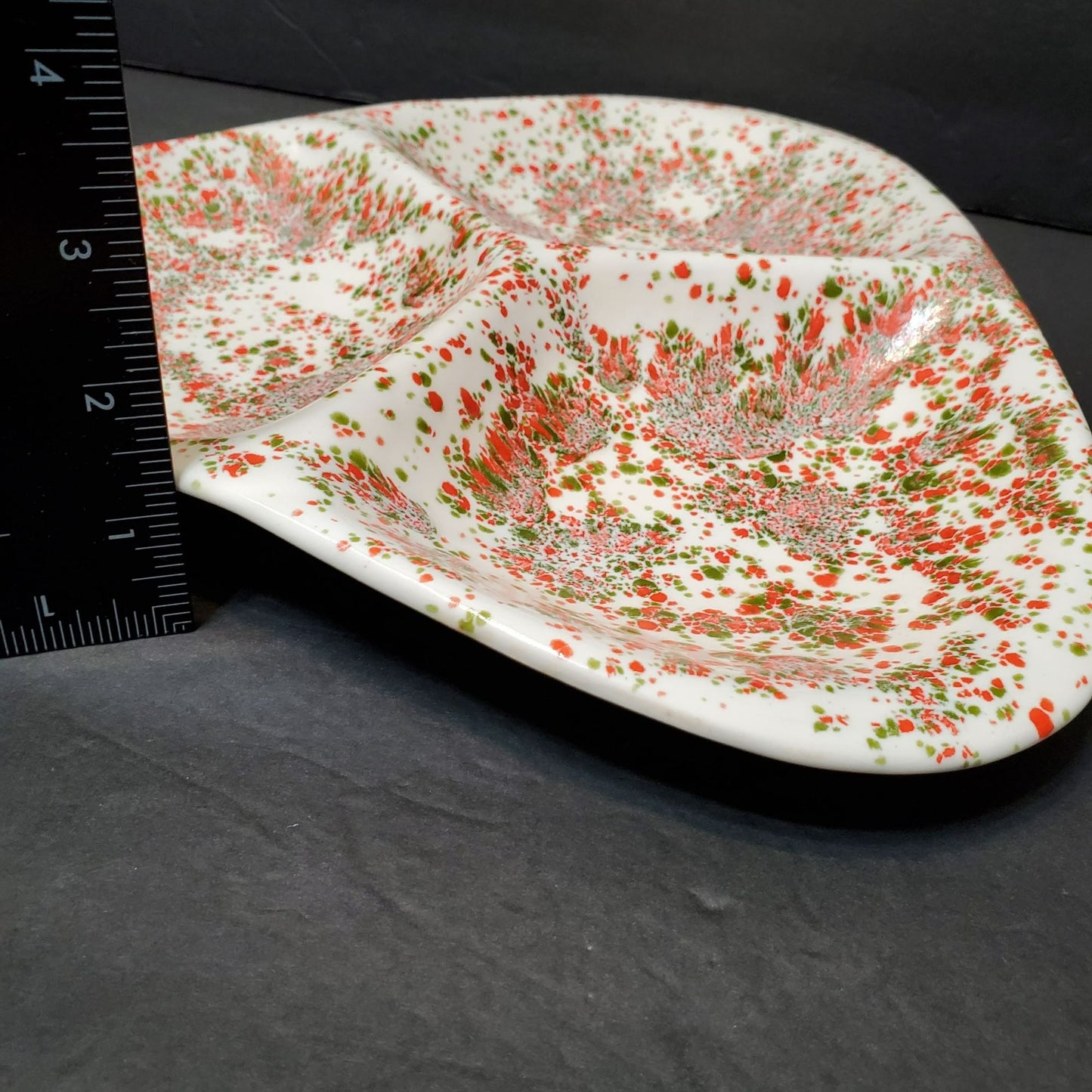 Retro Mid Century Modern Atomic Splatter Divided Dish, MCM Orange Green Platter