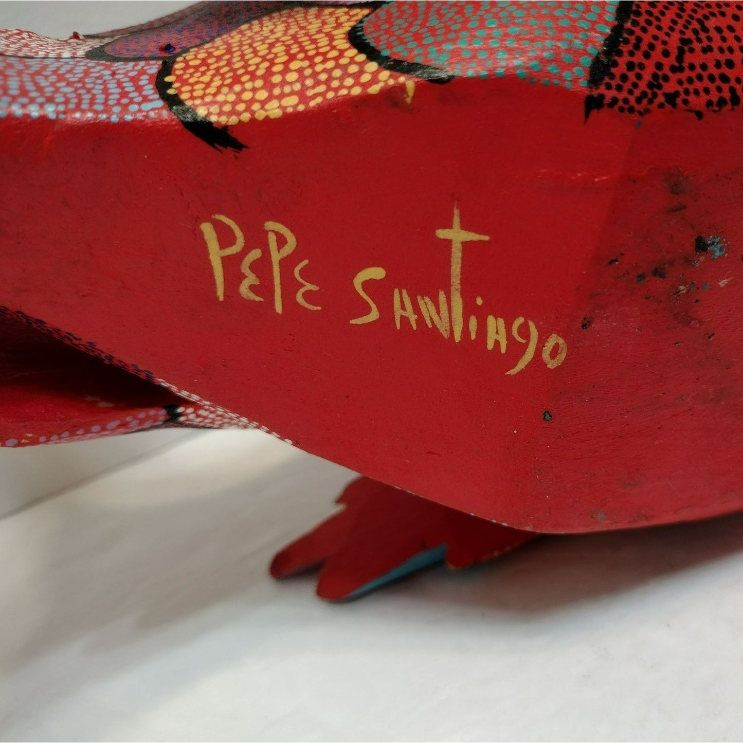Pepe Santiago Oaxacan Alebrije Folk Art Fish Statue, Hand Painted Wood Carving Animal, Handmade in Mexico
