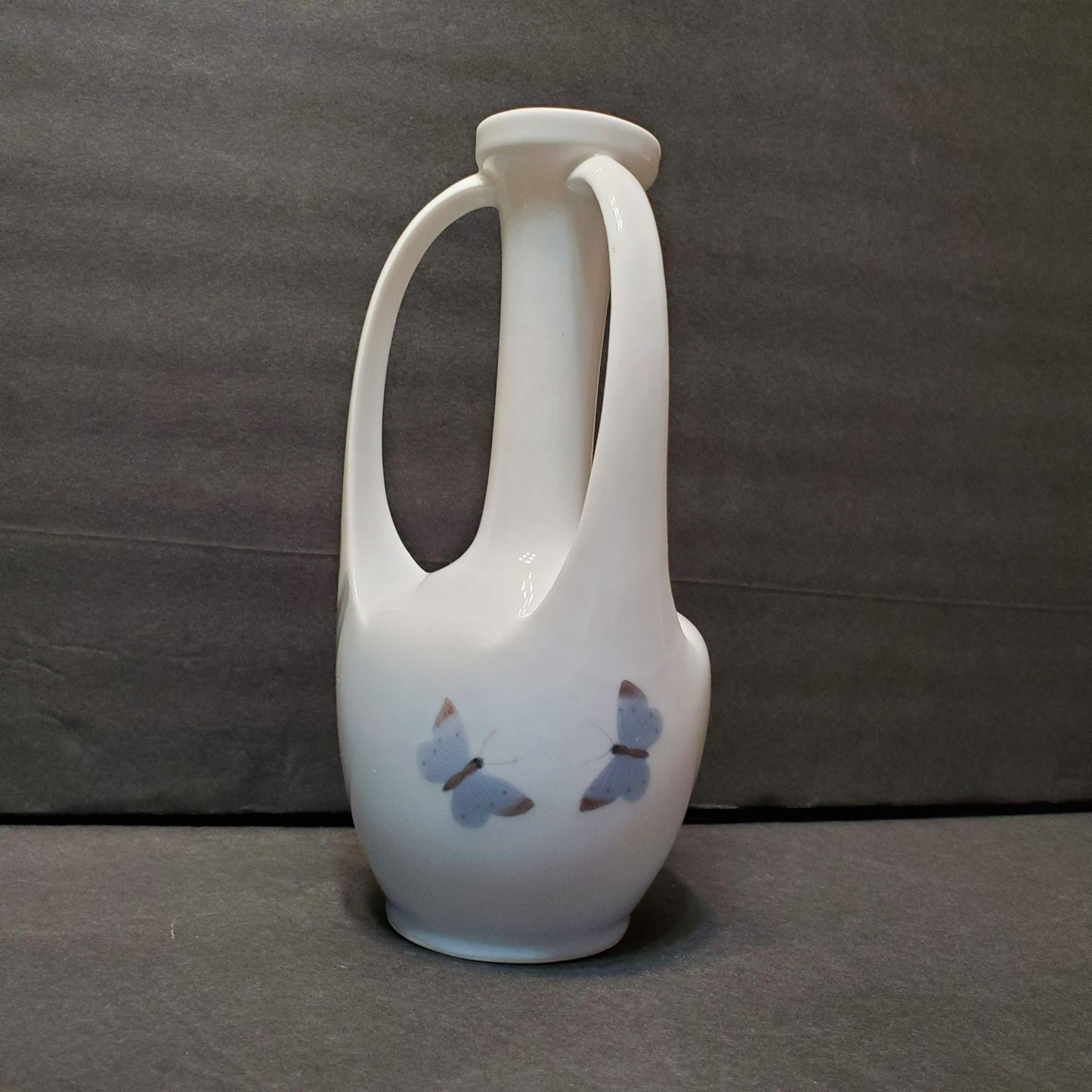 Antique Royal Copenhagen 3 Handle Vase with Butterflies and Flowers, Art Nouveau