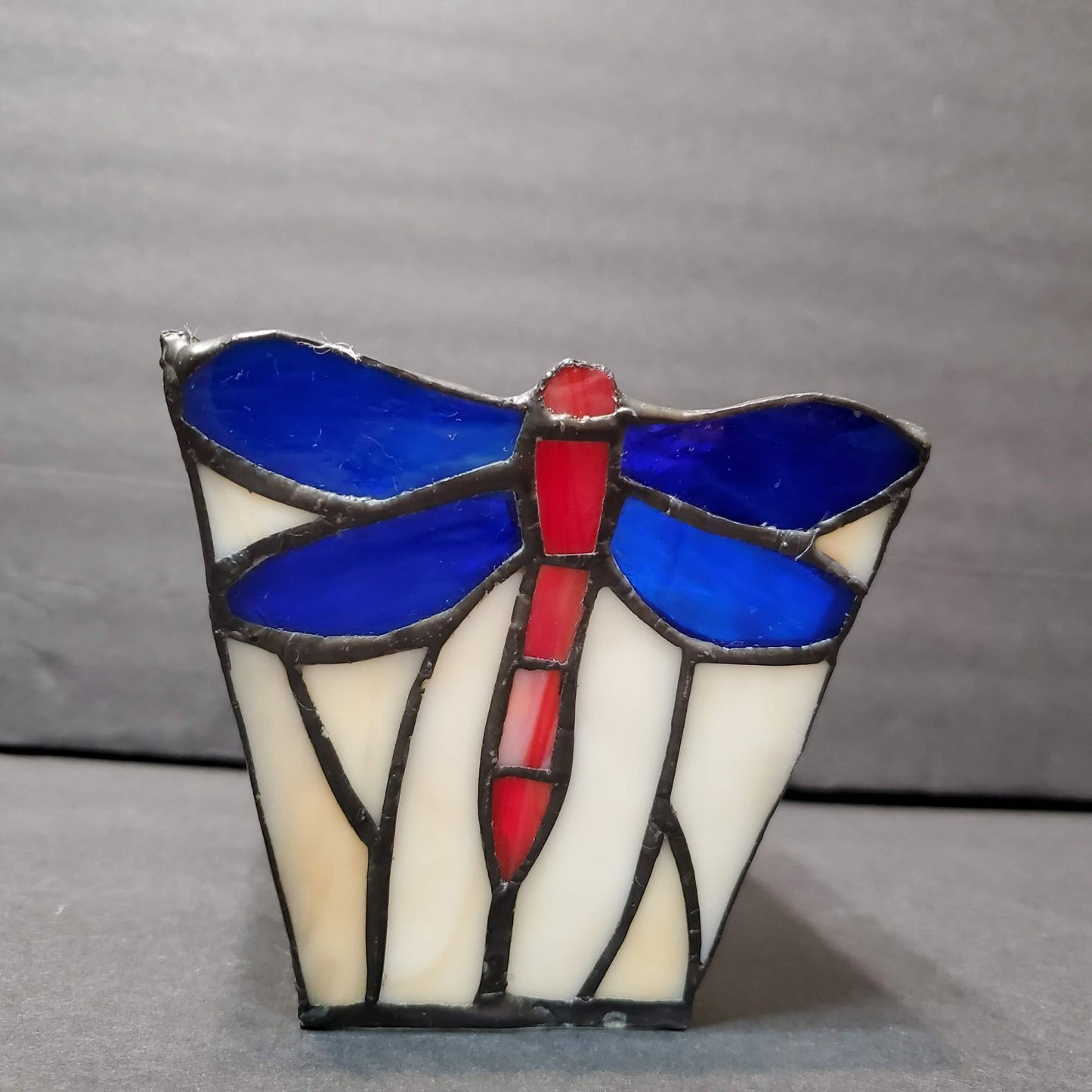 Dragonfly Stained Glass Votive Candle Holder, Butterfly Candleholder, July 4th, Red White Blue
