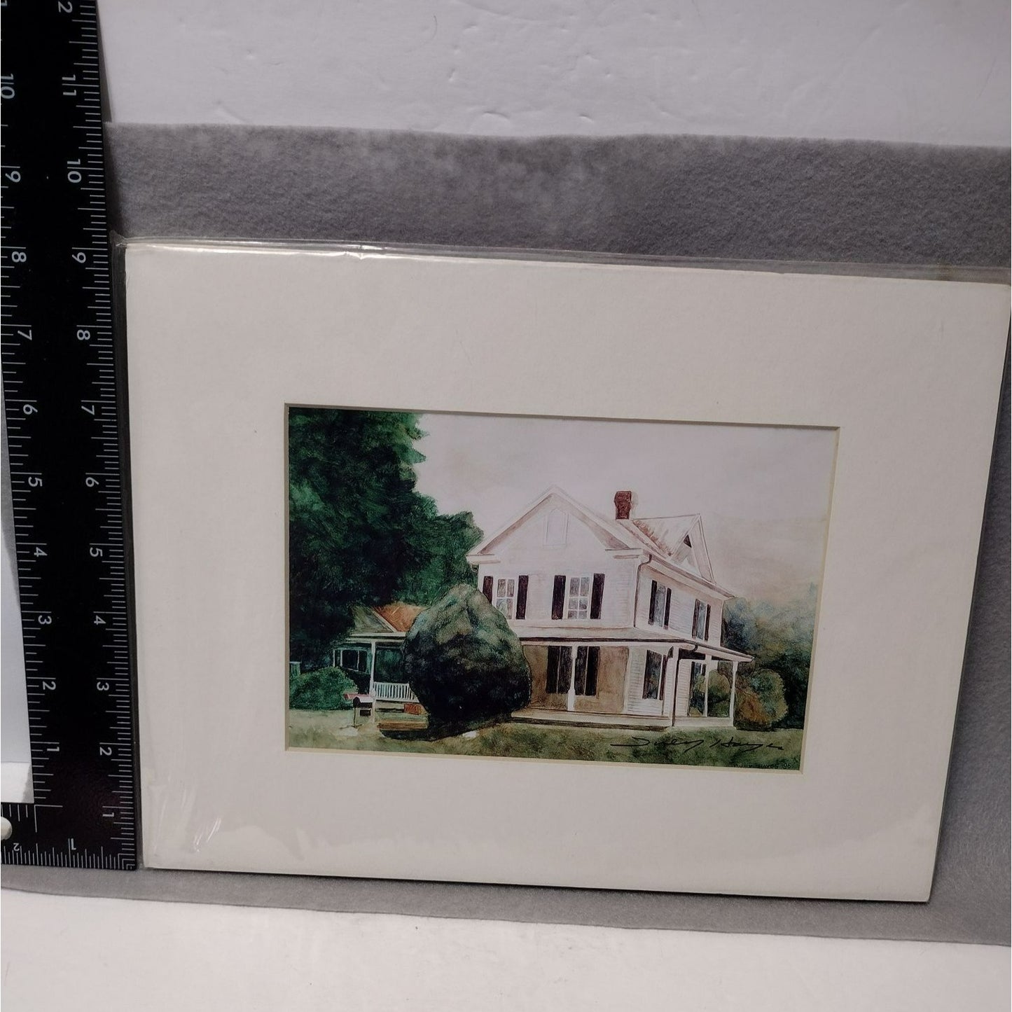 Signed Ivey Hayes Art Print Matted 1996 "Swansboro Farmhouse" 9x12 Lithograph NC