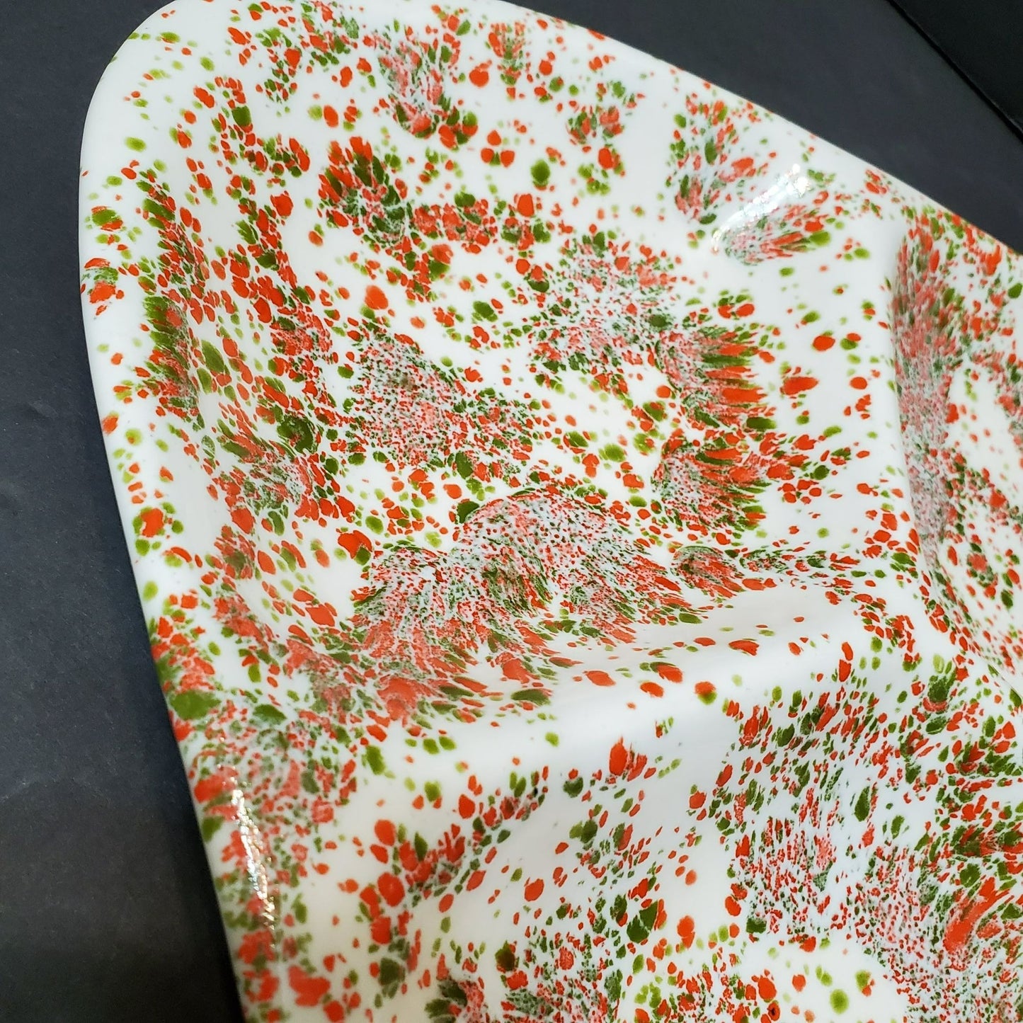 Retro Mid Century Modern Atomic Splatter Divided Dish, MCM Orange Green Platter