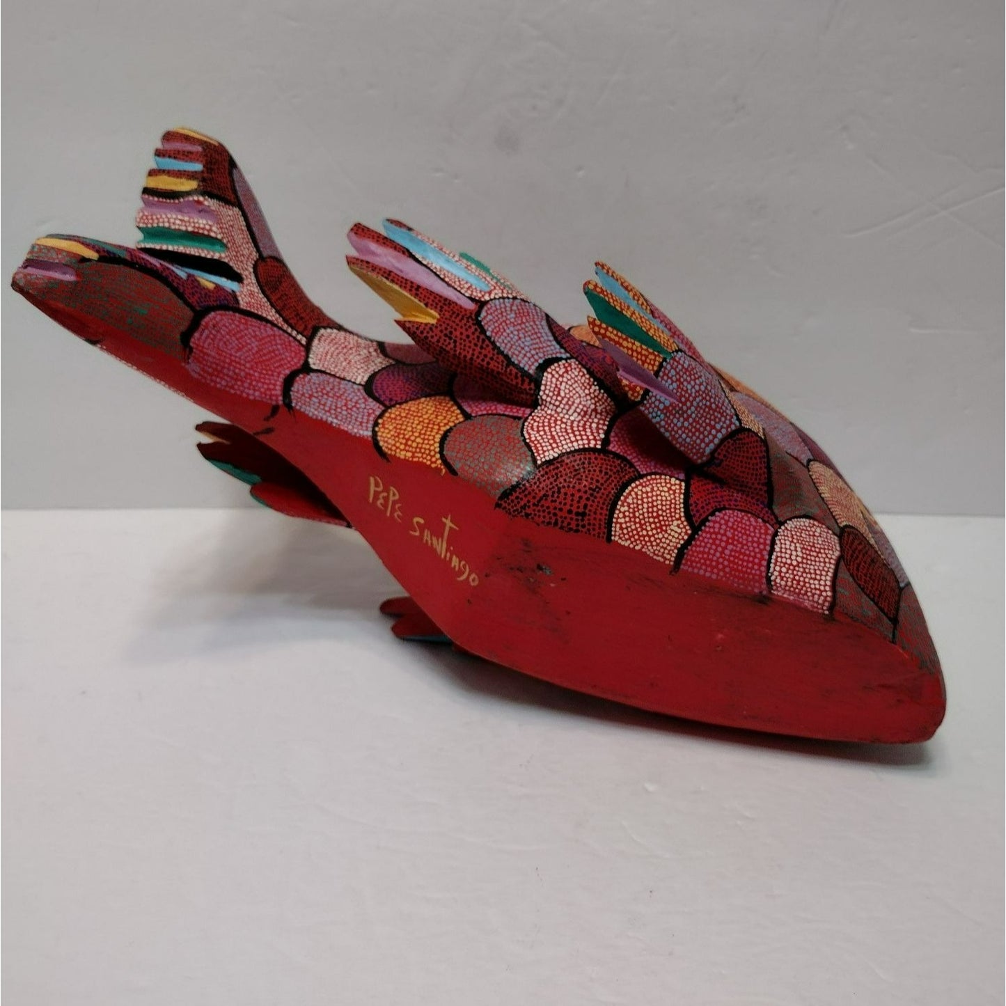 Pepe Santiago Oaxacan Alebrije Folk Art Fish Statue, Hand Painted Wood Carving Animal, Handmade in Mexico