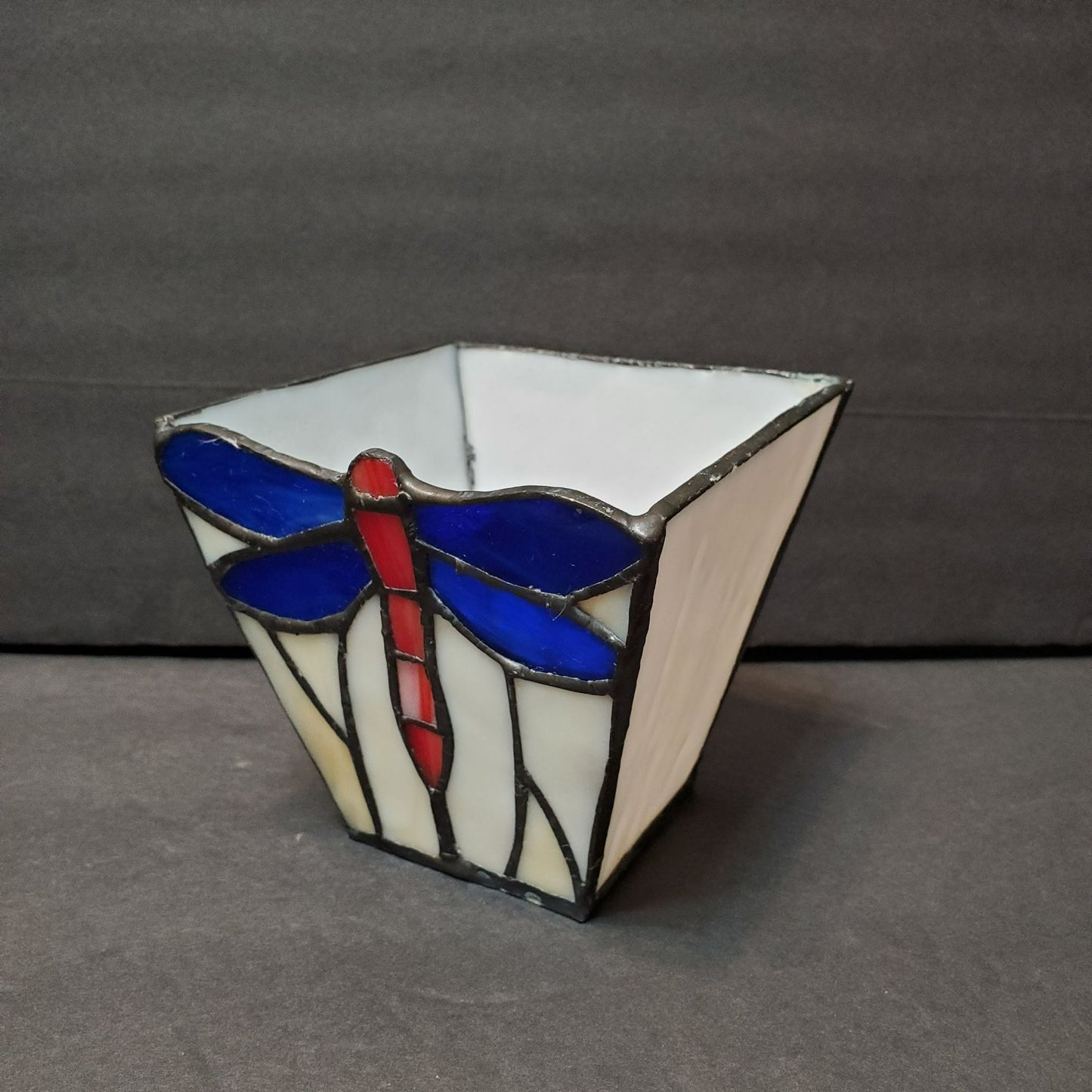 Dragonfly Stained Glass Votive Candle Holder, Butterfly Candleholder, July 4th, Red White Blue