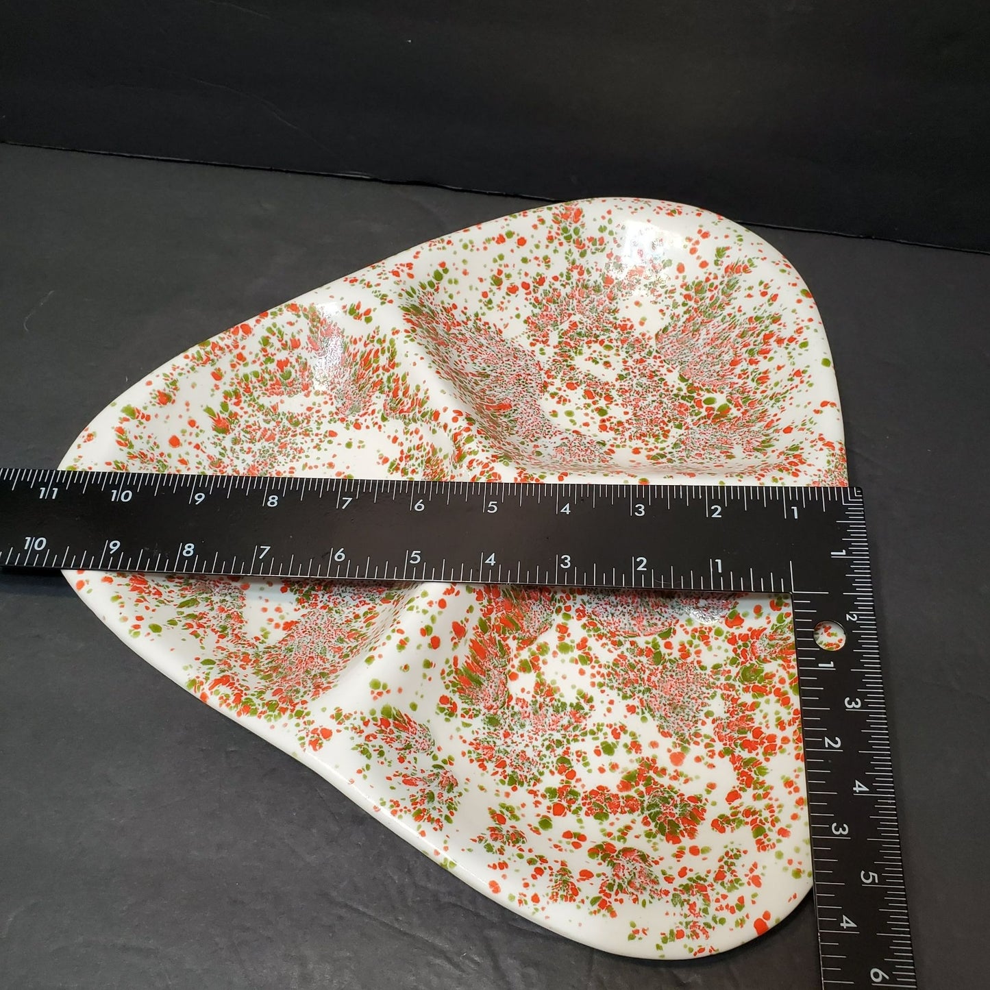 Retro Mid Century Modern Atomic Splatter Divided Dish, MCM Orange Green Platter