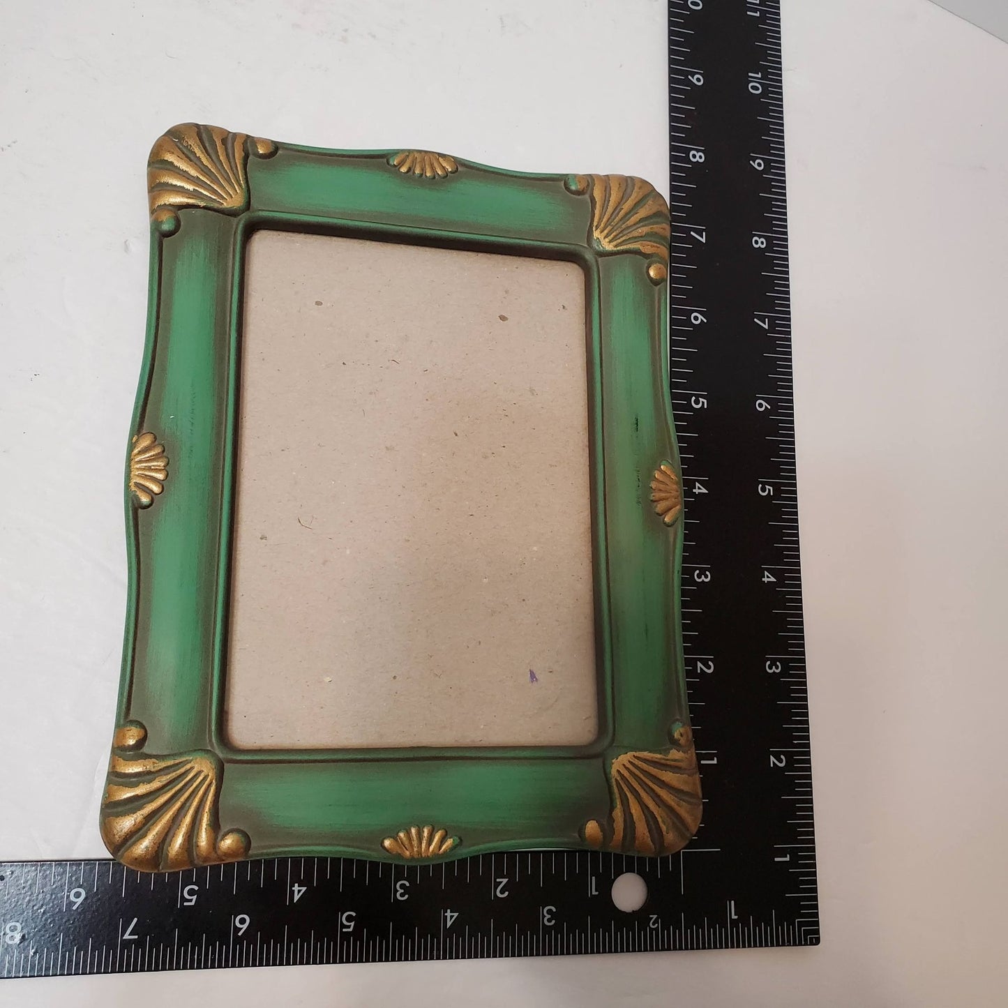 Set of 2 Vintage Gilt Photo Frames, Painted Wood, Green and Gold Picture Frame