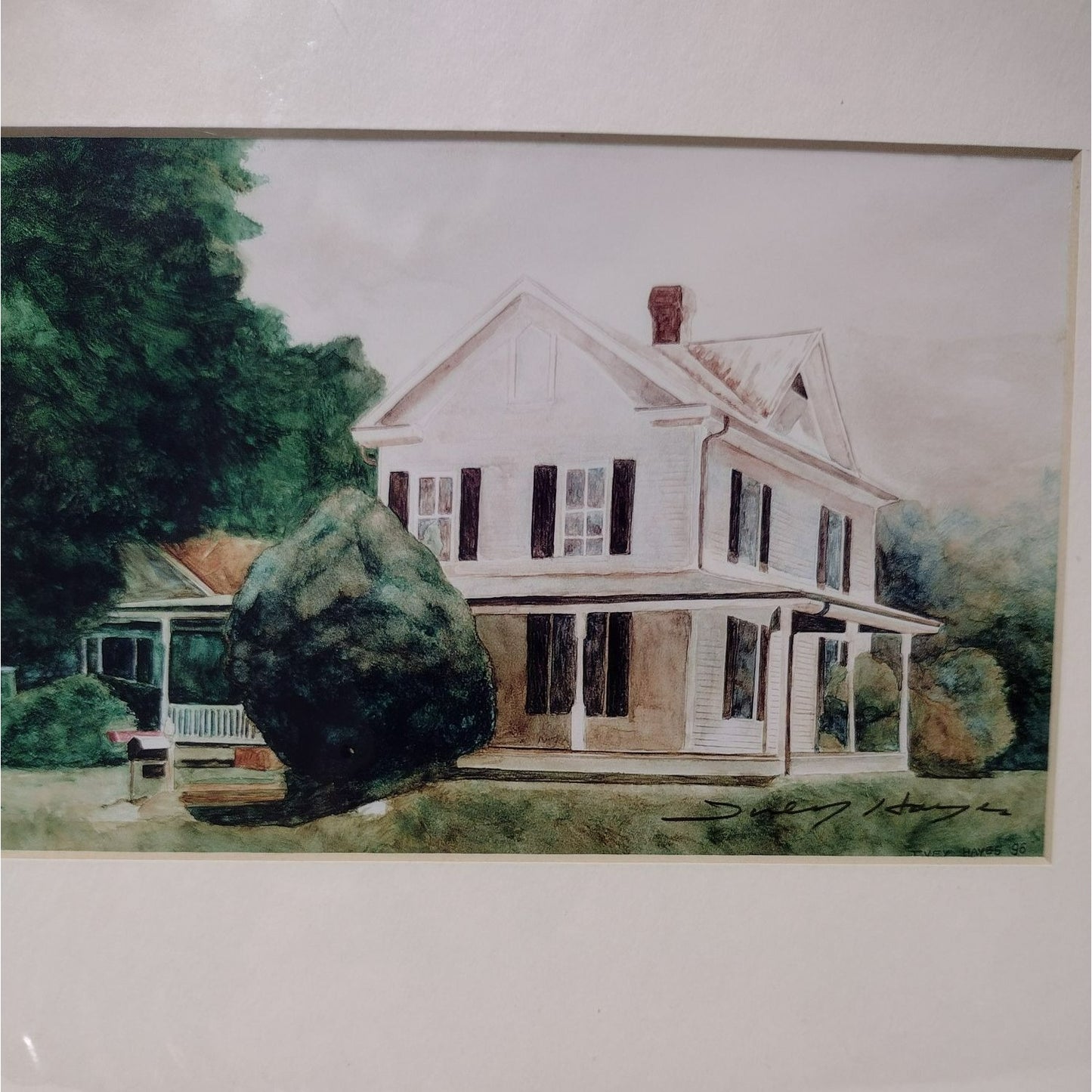 Signed Ivey Hayes Art Print Matted 1996 "Swansboro Farmhouse" 9x12 Lithograph NC