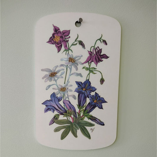 Ricolor Floral Snack / Cutting Board, Wall Hanging, Purple Flowers, Vintage