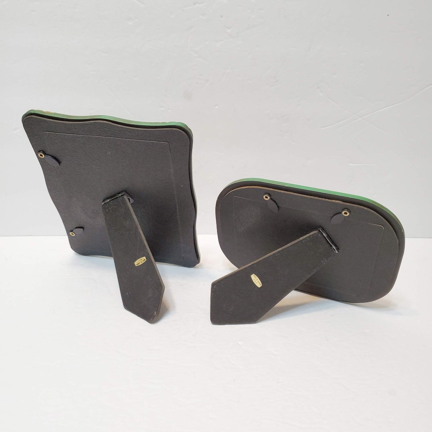 Set of 2 Vintage Gilt Photo Frames, Painted Wood, Green and Gold Picture Frame