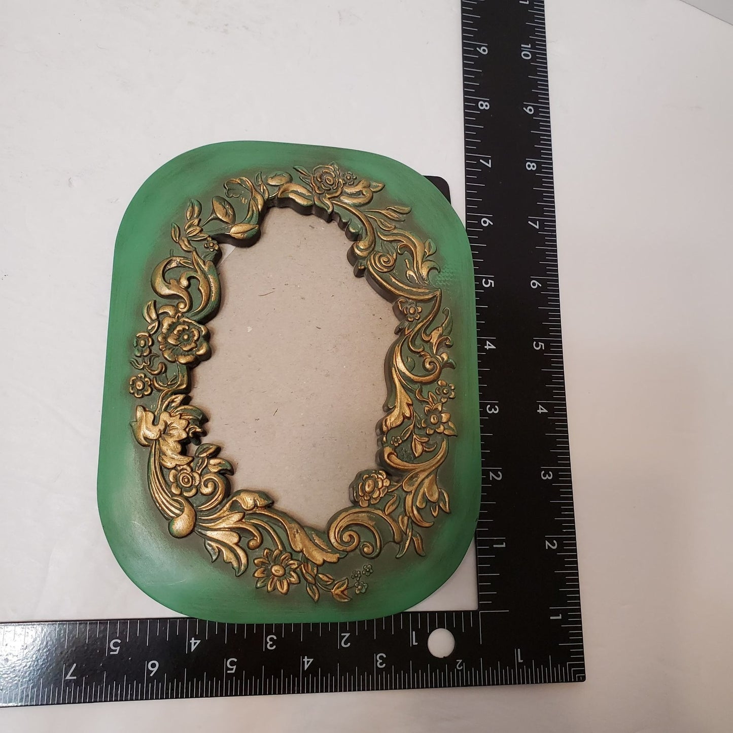 Set of 2 Vintage Gilt Photo Frames, Painted Wood, Green and Gold Picture Frame
