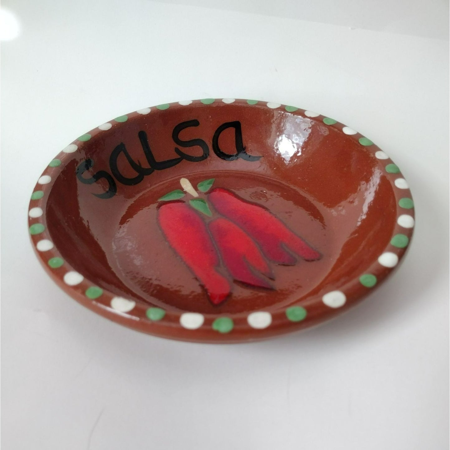 Redware Pottery Salsa Dish Hand Crafted Ceramic Chili Pepper Design Southwestern