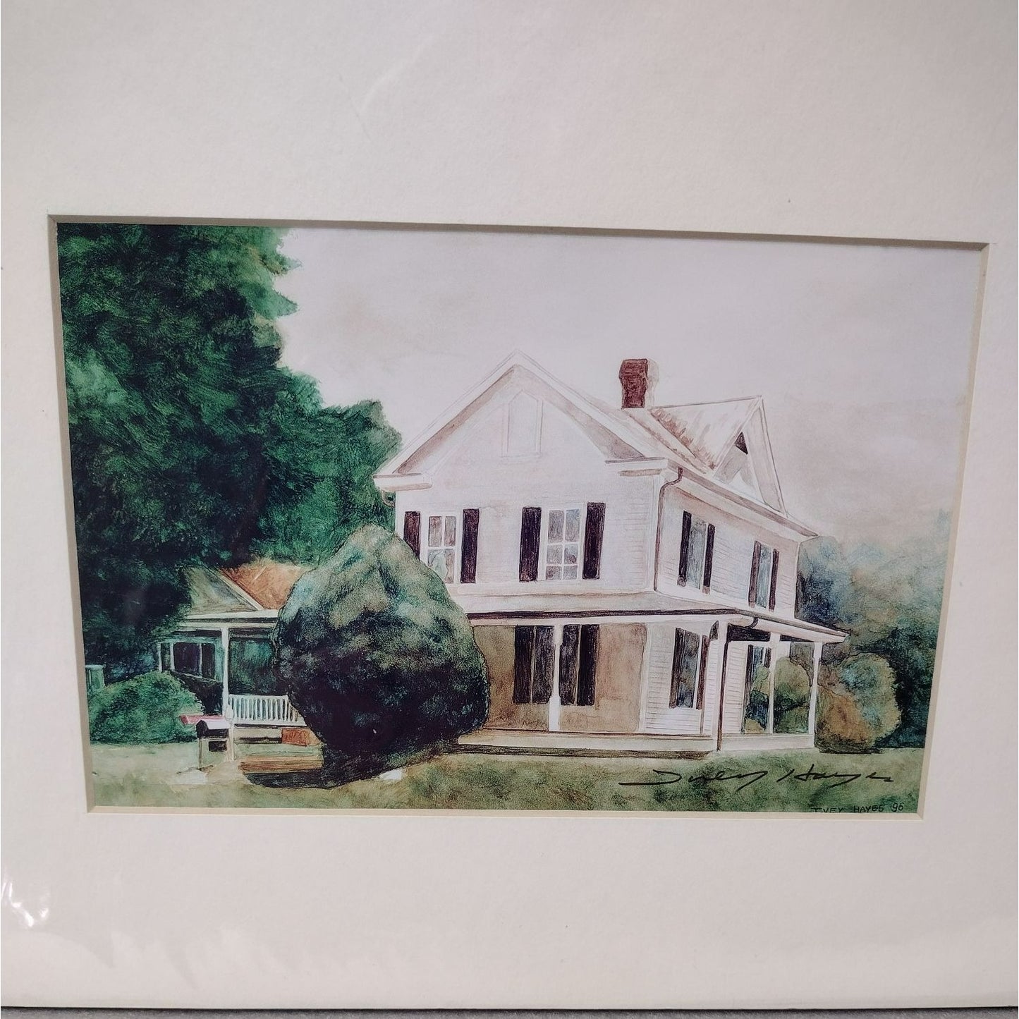 Signed Ivey Hayes Art Print Matted 1996 "Swansboro Farmhouse" 9x12 Lithograph NC