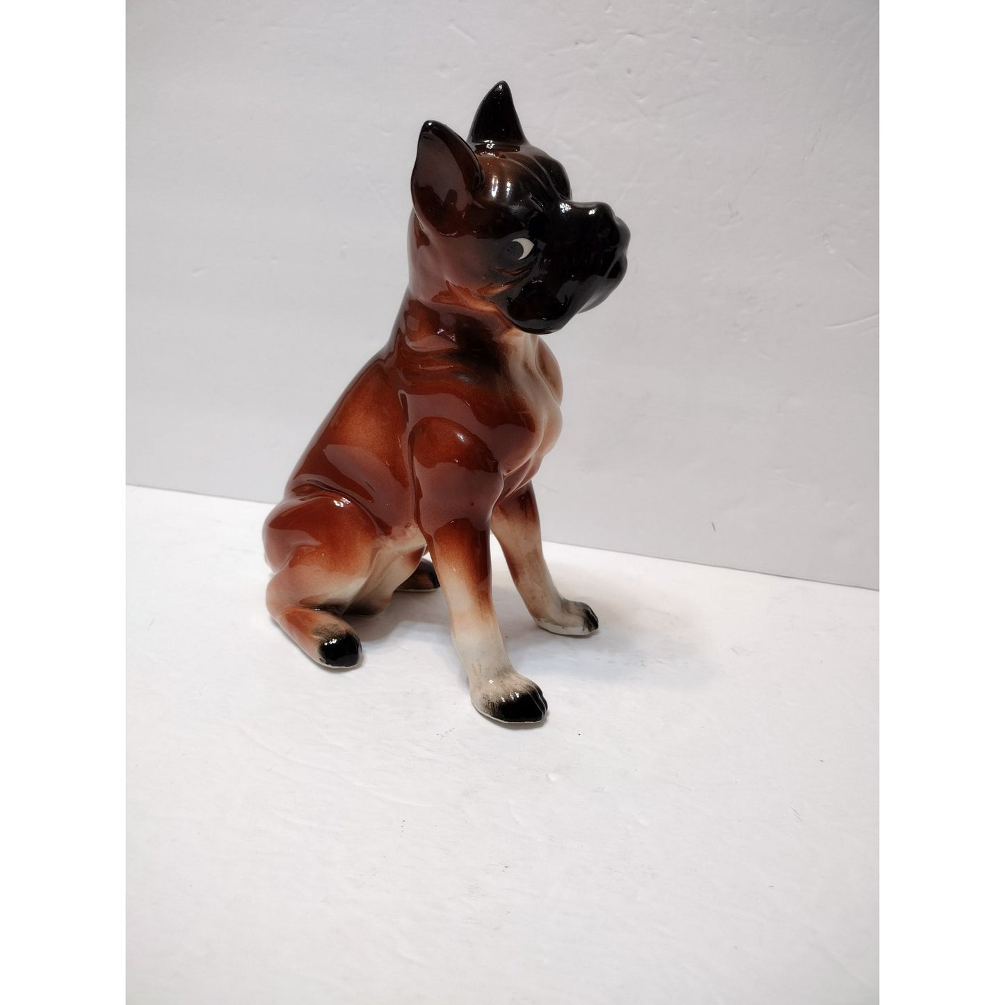 Vintage Boxer Dog Figurine, Large 8" Curious Puppy, Whimsical Animal Statue