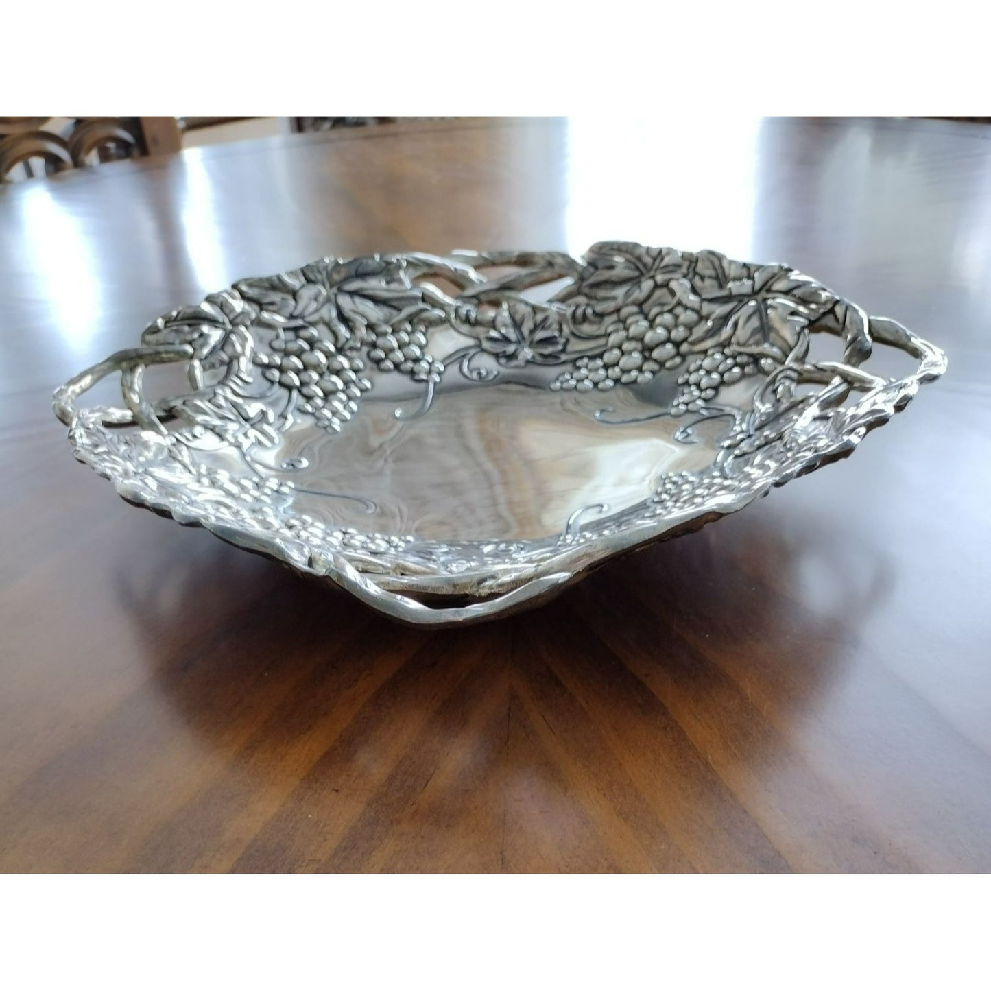 Godinger Silver Plated Grape Leaf 12" Serving Tray Platter, Footed, Grapes Vine