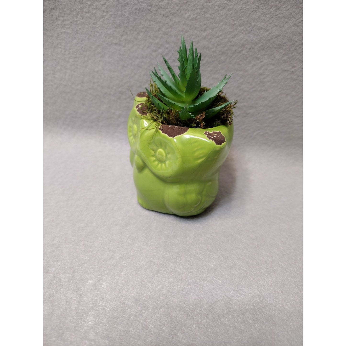 Owl Planter with Faux Succulent, Ceramic Lime Green Bird Plant Pot