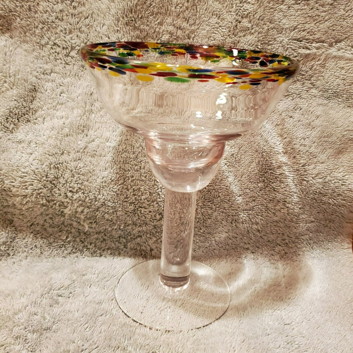 Mexican Confetti Margarita Glass, 7" Colorful Hand Blown Art Glass from Mexico