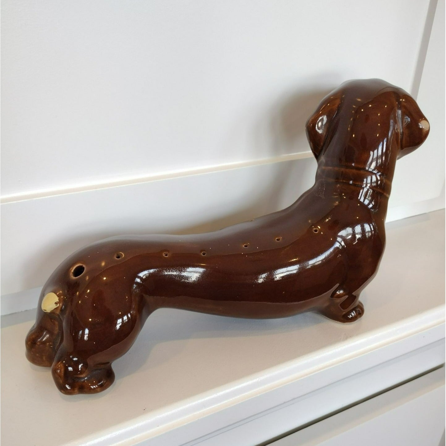 ABCO Handpainted Hors D'Oeuvres Dachshund Server, Alexander Backer Vintage Dog Appetizer Stand, Toothpick Holder