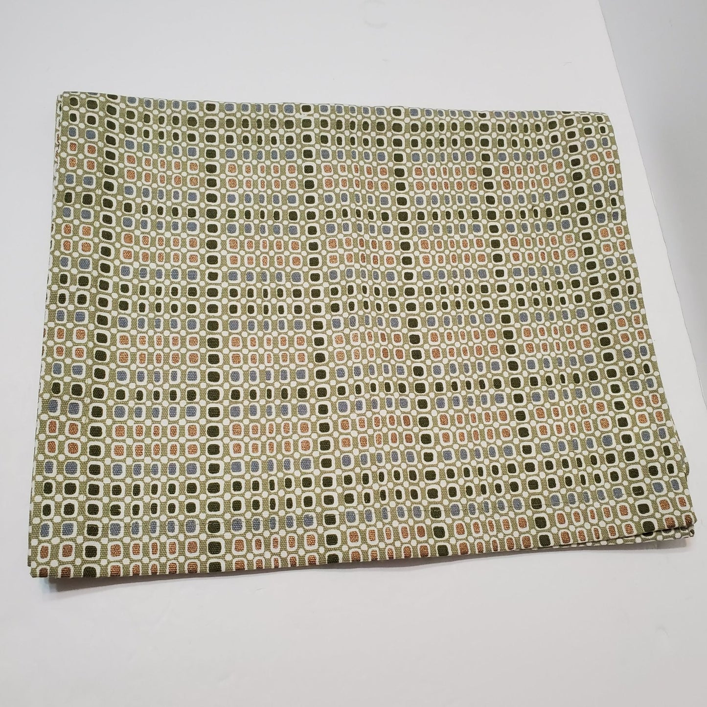 Crate & Barrel Kemp Table Runner, 14x90, Geometric Olive Green Copper Lavender