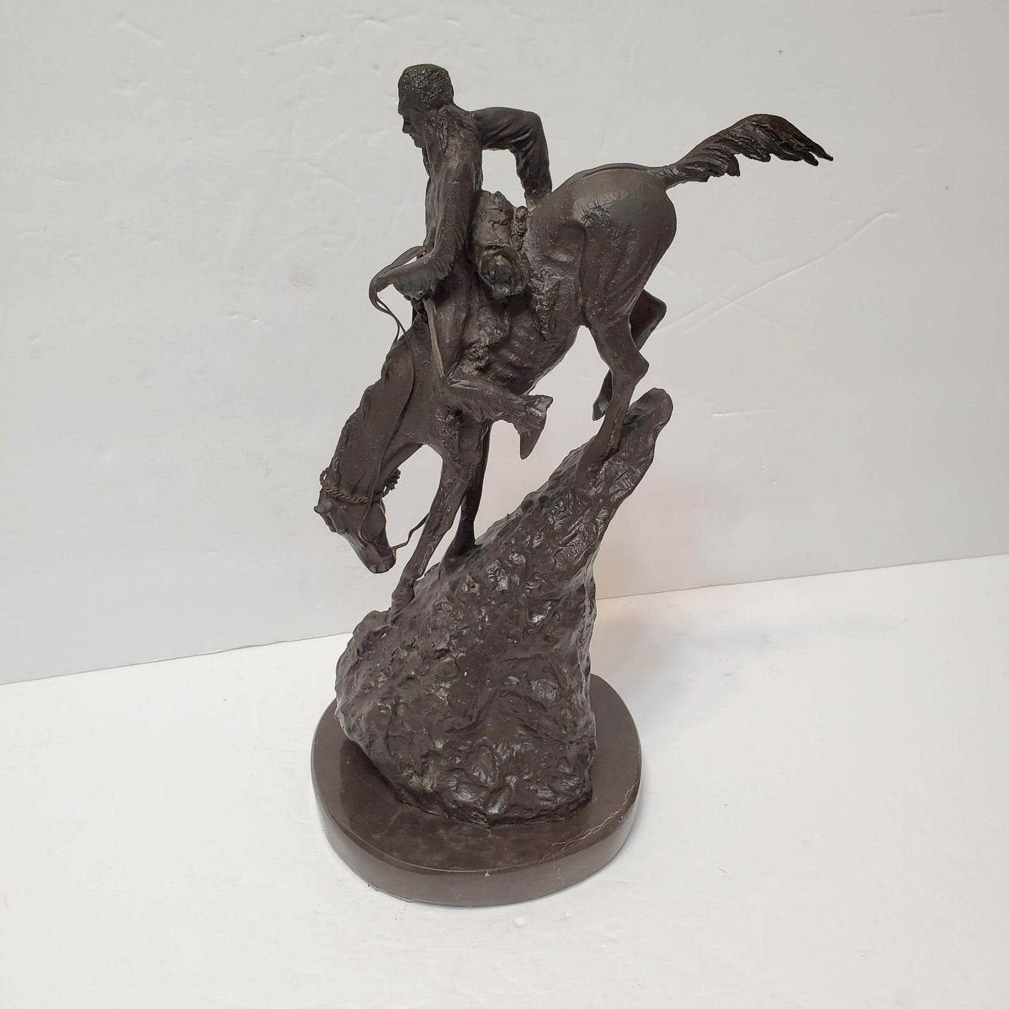 Frederic Remington "Mountain Man" Sculpture, Marble Base, 10" Signed Metal Vintage Statue