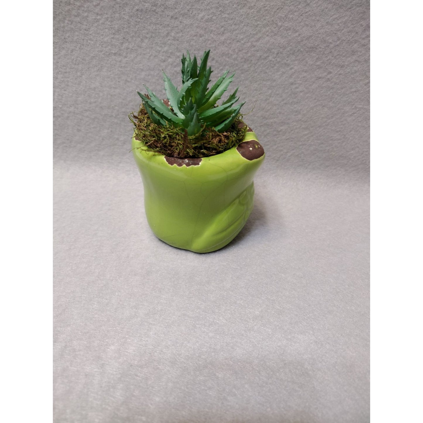 Owl Planter with Faux Succulent, Ceramic Lime Green Bird Plant Pot