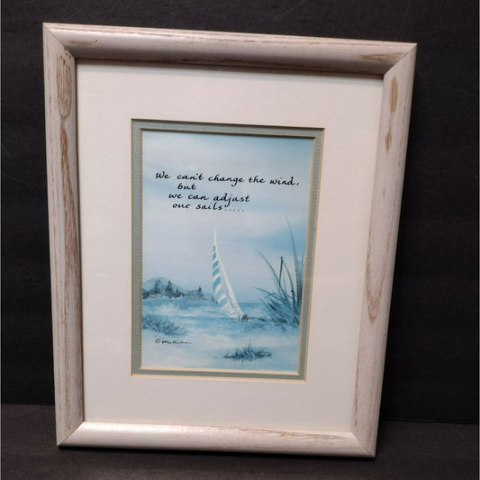 Vintage Watercolor Calligraphy Print, Signed Katy Fischer, Adjust Our Sails 12x9